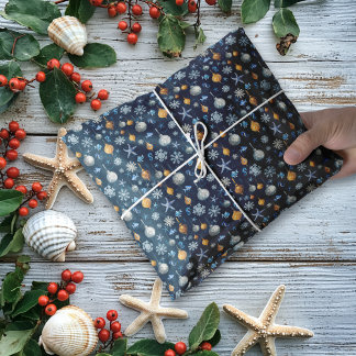 Kust Sneeuwvlokken & Nautische Elementen Patroon Tissuepapier