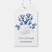 Kust Strand Kerst Marine Blauwe Glitter Cadeaulabel (Voorkant)