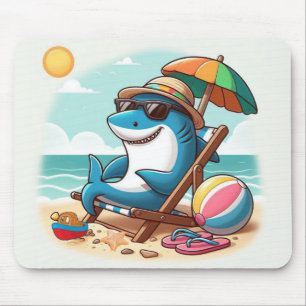 Kust / strand schattige cartoon haai muismat