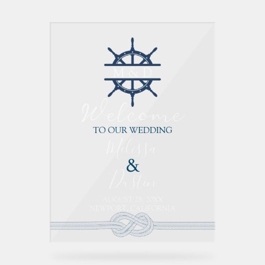 Kust Strand Schip Helm Nautische Huwelijk Welkom Acryl Bord (Voorkant)