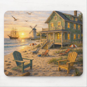 Kust Strandhuis Zonsondergang Zeilen Scene Muismat