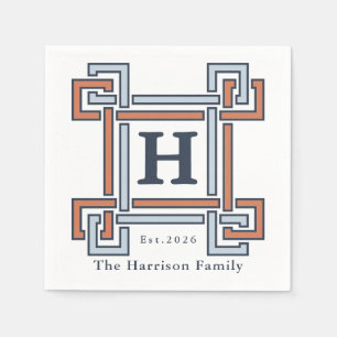 Kust Terracotta Hemelblauw Monogram Achternaam Servet