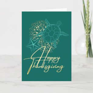 Kust Thanksgiving Modern Teal en Zand Feestdagen Kaart