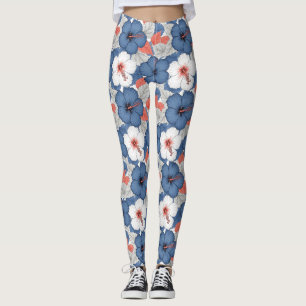 Kust Tropisch Hibiscus Patroon (1) Leggings