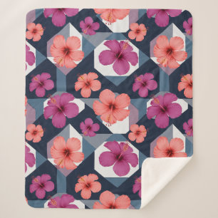 Kust Tropisch Hibiscus Patroon (8) Sherpa Deken
