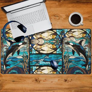 Kust Tropische Orka Zwart Blauw en Goud Bureaumat