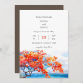 Kust tropische vlam boom bloesems strand bruiloft kaart (Voorkant / Achterkant)