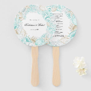 kust turquoise bruiloft programma Hand Fan Handwaaier