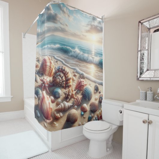 kust van de Seashell Oceaan Douchegordijn (In situ)