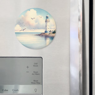 Kust Vuurtoren Meeuwen Pastel Lucht Sereniteit Magneet