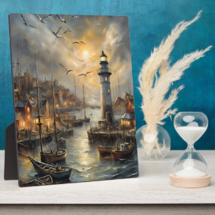 Kust Vuurtoren & Seaside Village Sunset Art Fotoplaat