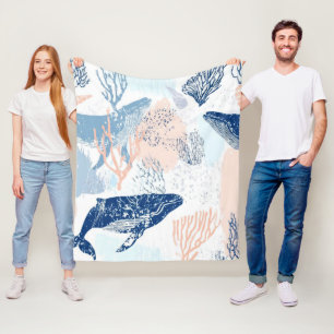 Kust Walvis Zeeleven Koraal Blauw Perzik (1) Fleece Deken