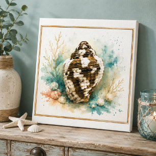 Kust Waterverf Duif Schelp Zee Glas Wand Kunst Canvas Afdruk