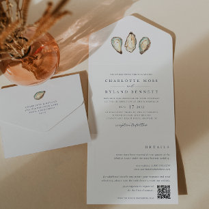 Kust Waterverf Oester Bruiloft All In One Uitnodiging