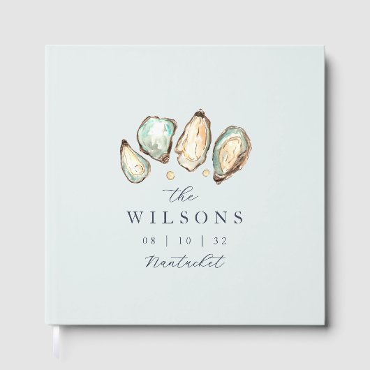 Kust Waterverf Oester Bruiloft Gastenboek (Voorkant)