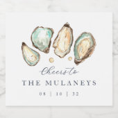 Kust Waterverf Oester Bruiloft Likeurfles Etiket (Enkel label)