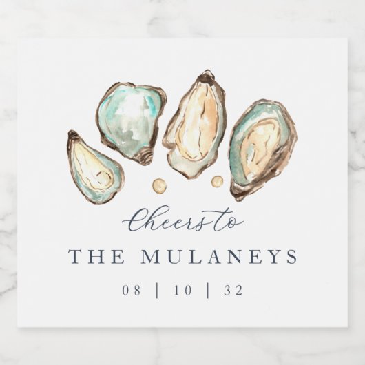 Kust Waterverf Oester Bruiloft Likeurfles Etiket (Enkel label)