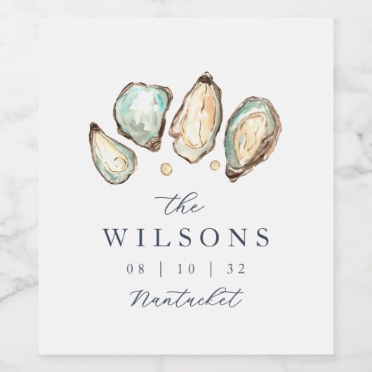 Kust Waterverf Oester Bruiloft Wijn Etiket (Enkel label)