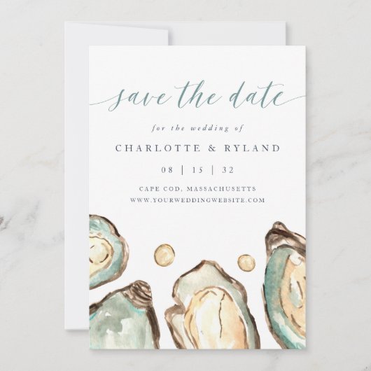 Kust Waterverf Oyster Fotobruiloft Save The Date (Voorkant)