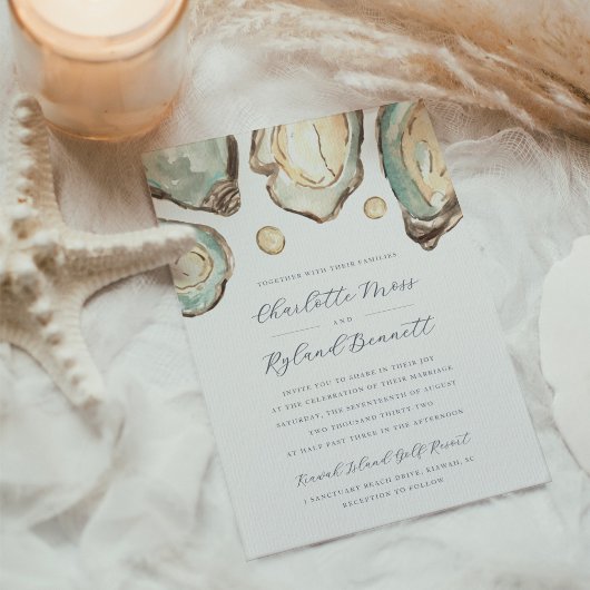 Kust Waterverf Oyster & Pearl Wedding Kaart
