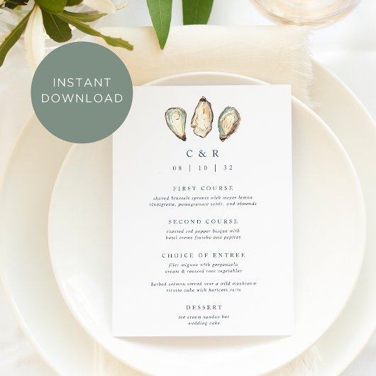 Kust Waterverf Oyster Wedding Menu Kaart