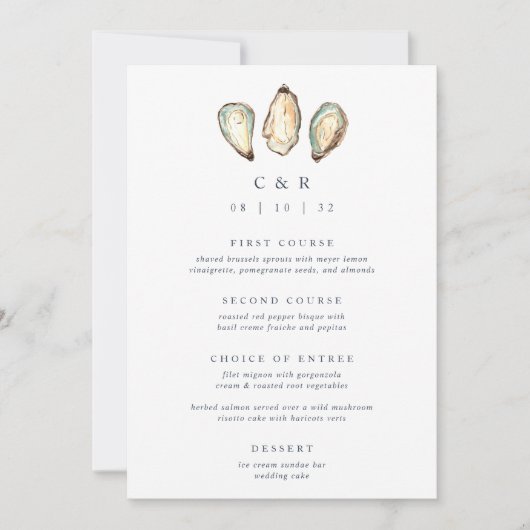 Kust Waterverf Oyster Wedding Menu Kaart (Voorkant)
