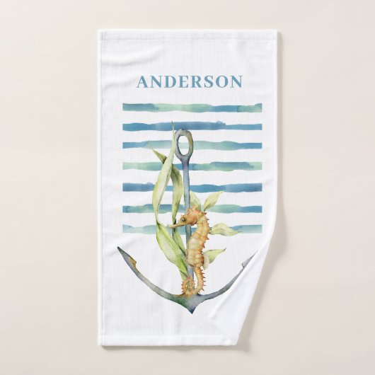 KUST Waterverf Zeepaardje & Anker Ontwerp Handdoek (Handdoek)