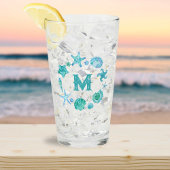 Kust Waterverf Zeeschelpen en Zeesterren Monogram Glas