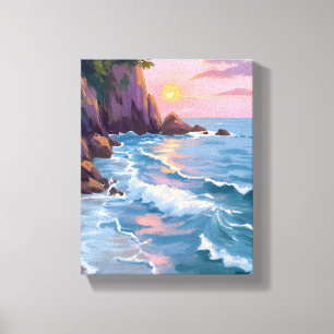 Kust Watervlokschemering Waterverfschilderij Canvas Afdruk