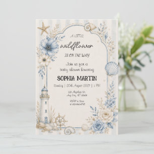 Kust Wilde Bloem Baby Shower Blauwe Bloemen Kaart