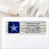 kust witgewassen hout nautische blauwe zeester etiket (Insitu)