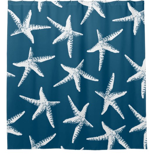 Kust Witte Zeester & Marine Blauw Douchegordijn (Voorkant)