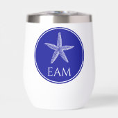 Kust Witte Zeester op Navy Blue Monogram (Voorkant)