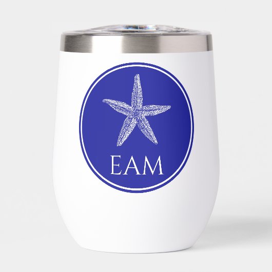 Kust Witte Zeester op Navy Blue Monogram (Voorkant)