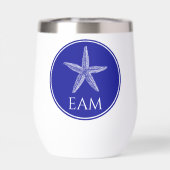 Kust Witte Zeester op Navy Blue Monogram (Achterkant)