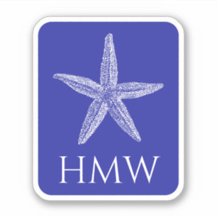 Kust Witte Zeester op Navy Blue Monogram Sticker