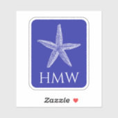 Kust Witte Zeester op Navy Blue Monogram Sticker (Vel)