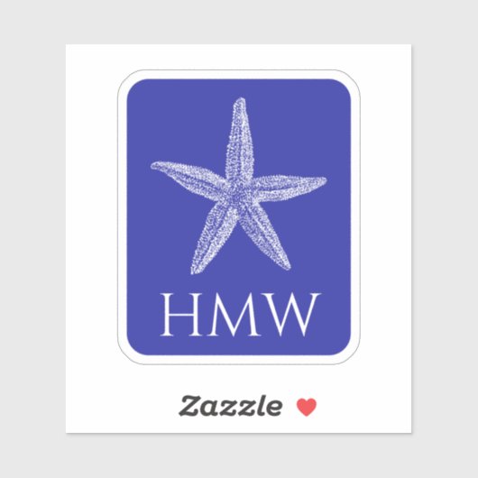 Kust Witte Zeester op Navy Blue Monogram Sticker (Vel)