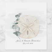 Kust Zanddollar & Eucalyptus aquarel Wijn Etiket (Enkel label)