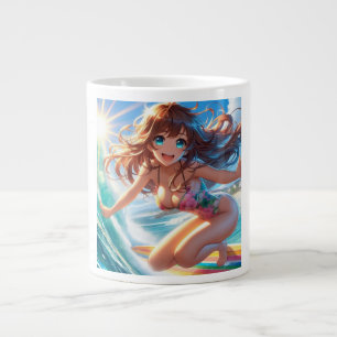 Kust/zee/tropische anime surfmeisje extra grote beker
