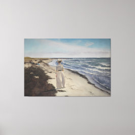  Kust Zeegezicht Vrouw aan de Oceaan Canvas Afdruk