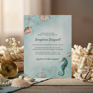 Kust Zeepaard Schelp Strand Bruidsuitnodiging Kaart
