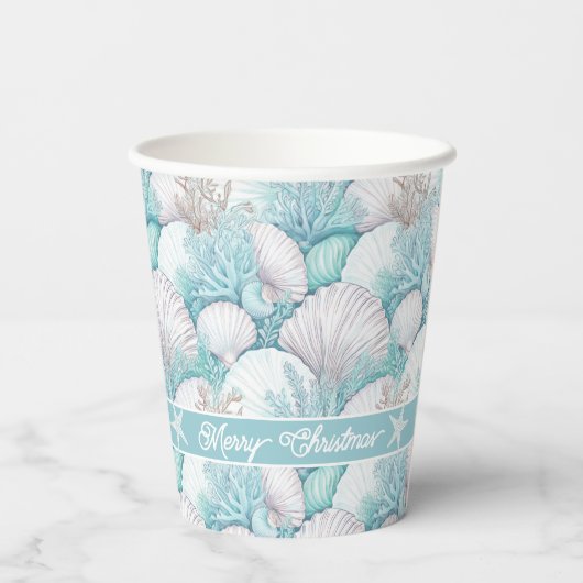 Kust Zeeschelp & Koraal Patroon#3 ID1009 Papieren Bekers (Achterkant)