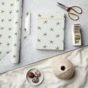 Kust Zeester & Streep Mediterraan Diep Olijfgroen Cadeaupapier