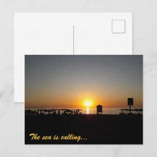 Kust Zomer Zonsondergang Silhouet Briefkaart