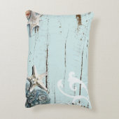 Kustaqua blauw strand hout zeesterren schelp accent kussen (Achterkant (Verticaal))
