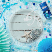 Kustaqua blauw strand hout zeesterren schelp papieren bordje (Feest)
