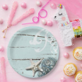 Kustaqua blauw strand hout zeesterren schelp papieren bordje (Feest)