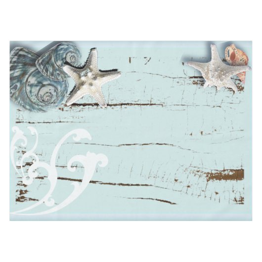 Kustaqua blauw strand hout zeesterren schelp tafelkleed (Voorkant (Horizontaal))