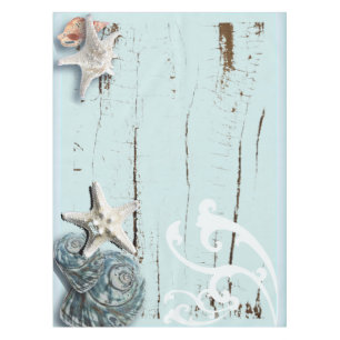 Kustaqua blauw strand hout zeesterren schelp tafelkleed